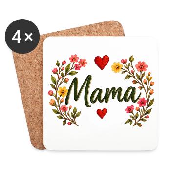Watercolor Floral Mama Cute Mother's Day T-Shirt - Untersetzer (4er-Set) - Weiß - Vorne