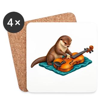 Otter repariert eine Geige - Untersetzer (4er-Set) - Weiß - Vorne