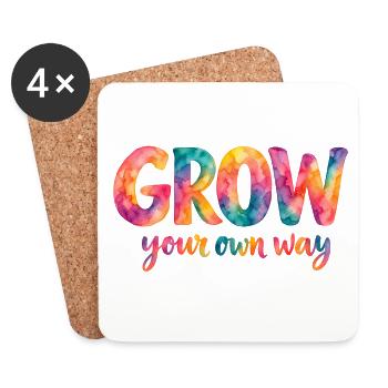 Grow your own way – farbenfroher Aquarellspruch - Untersetzer (4er-Set) - Weiß - Vorne