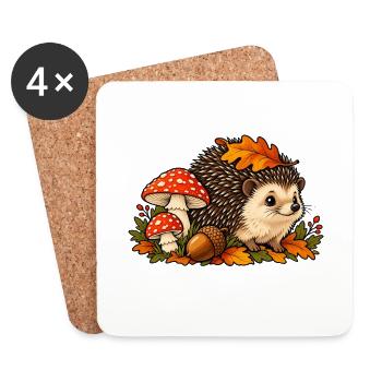 Herbstiger Igel mit Pilzen und Blättern - Untersetzer (4er-Set) - Weiß - Vorne