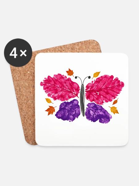 Herbstblatt-Schmetterling – Bunte Naturkunst - Untersetzer (4er-Set) - Weiß
