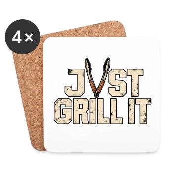 Just Grill It – Lustiges Grillmeister BBQ Motiv - Untersetzer (4er-Set) - Weiß - Vorne