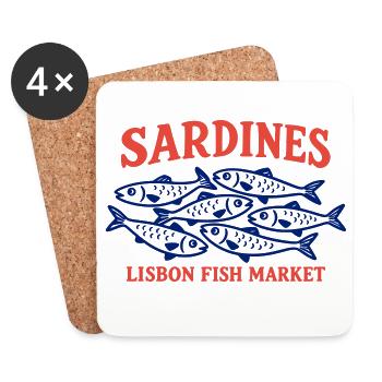Vintage Lissabonner Fischmarkt Sardinen Portugal - Untersetzer (4er-Set) - Weiß - Vorne