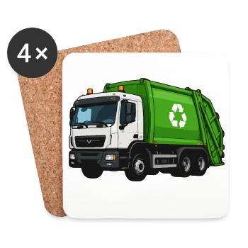 Grüner Müllwagen Recycling - Untersetzer (4er-Set) - Weiß - Vorne