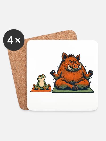Wildschwein und Frosch beim Yoga in der Natur - Untersetzer (4er-Set) - Weiß