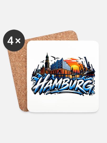 Hamburg Graffiti Hafen Skyline - Untersetzer (4er-Set) - Weiß