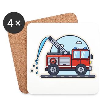 Feuerwehrauto mit Drehleiter und Wasserstrahl - Untersetzer (4er-Set) - Weiß - Vorne
