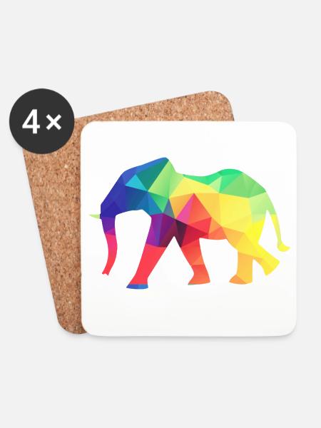 Bunter Elefant - Untersetzer (4er-Set) - Weiß
