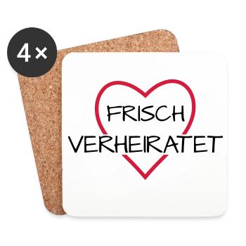 Frisch verheiratet Herz Hochzeit Hochzeitsreise - Untersetzer (4er-Set) - Weiß - Vorne