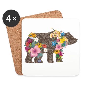 A bear with flowers - Coasters (set of 4) - white - Front