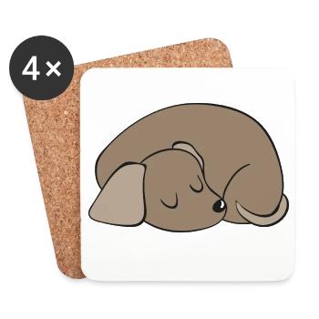 Dessin animé du chiot endormi - Dessous de verre (lot de 4) - blanc - Devant