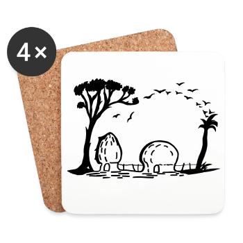 Eléphant village Illusion d’optique - Dessous de verre (lot de 4) - blanc - Devant