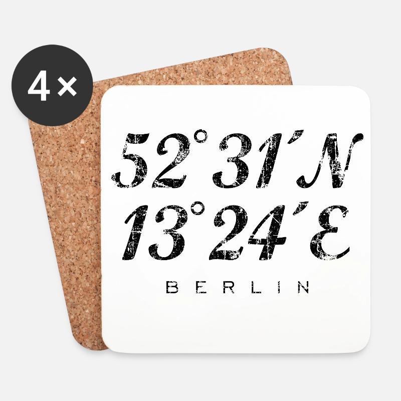 Berliner Koordinaten Berlin (Vintage/Schwarz) - Untersetzer (4er-Set) - Weiß