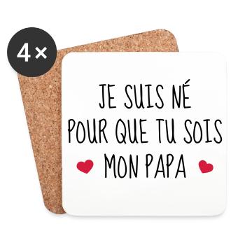 Bébé - Naissance - Papa - Fête des Pères - Dessous de verre (lot de 4) - blanc - Devant