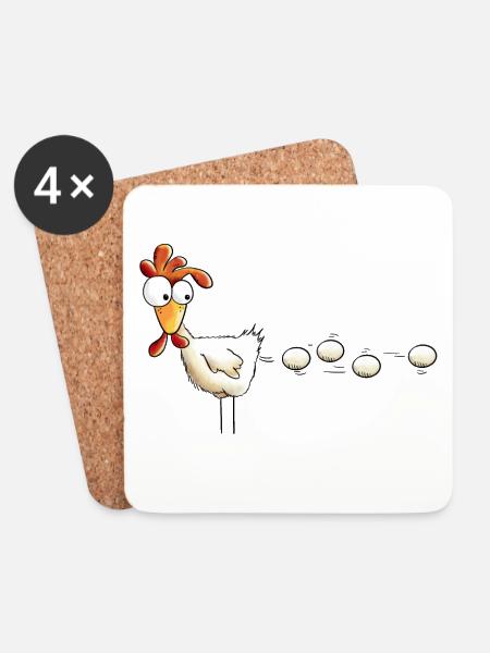 Poule pond un oeuf dessin animé - Dessous de verre (lot de 4) - blanc