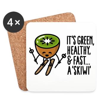 It's green healthy and fast: a skiwi - Ski kiwi - Dessous de verre (lot de 4) - blanc - Devant