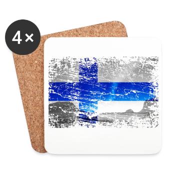 Finlande avec des aurores boréales dans un style vintage - Dessous de verre (lot de 4) - blanc - Devant
