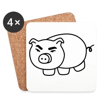 Schweinchen – Lustiges Bauernhof Cartoon - Untersetzer (4er-Set) - Weiß - Vorne