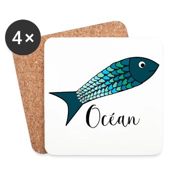 OCEAN. MER. ECOLOGIE. SARDINE. POISSON. - Dessous de verre (lot de 4) - blanc - Devant