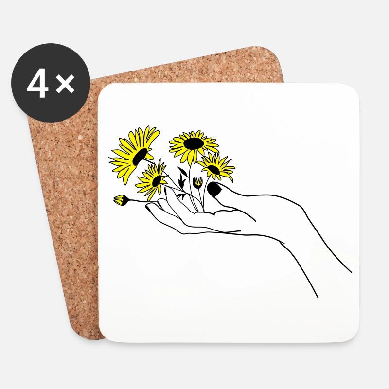 Hand mit Blumen - Untersetzer (4er-Set) - Weiß
