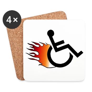 Fauteuil roulant enflammé. Fauteuil roulant avec flammes # - Dessous de verre (lot de 4) - blanc - Devant