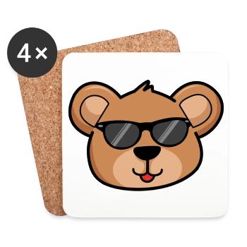 Ours visage tête marron avec lunettes de soleil - Dessous de verre (lot de 4) - blanc - Devant