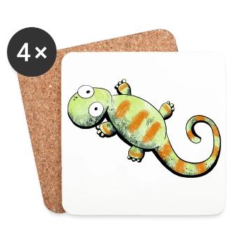Happy Gecko I Echse - Untersetzer (4er-Set) - Weiß - Vorne