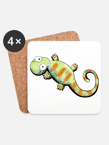 Happy Gecko I Echse - Untersetzer (4er-Set) - Weiß