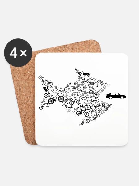 Fahrräder Fisch frisst Auto - Fahrrad - Untersetzer (4er-Set) - Weiß