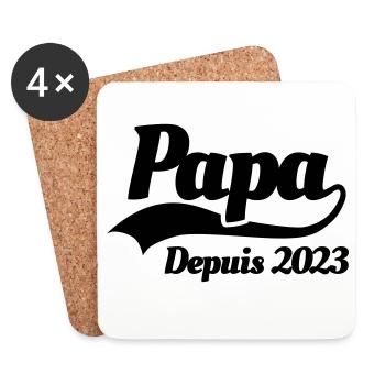 Papa depuis 2023 fête des pères enceinte naissance - Dessous de verre (lot de 4) - blanc - Devant