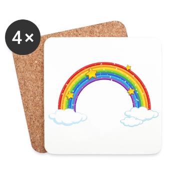 Heller Cartoon Regenbogen mit Wolken - Untersetzer (4er-Set) - Weiß - Vorne