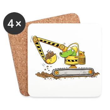 Excavator with crocodile Construction site Excavator driver boys - Coasters (set of 4) - white - Front