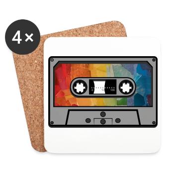 Cassette arc en ciel rétro - Dessous de verre (lot de 4) - blanc - Devant