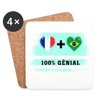 Drapeau France et Brésil 100% génial - Dessous de verre (lot de 4) - blanc - Devant