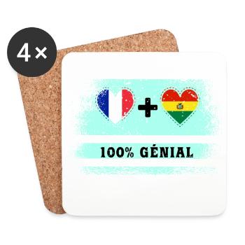 Drapeau France et Bolivie 100% génial - Dessous de verre (lot de 4) - blanc - Devant