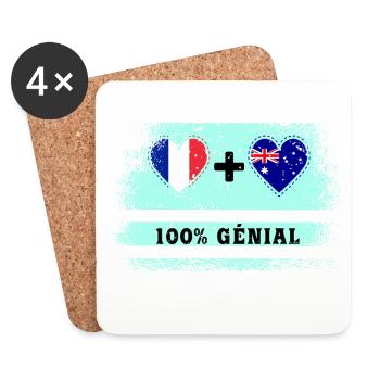 Drapeau France et Australie 100% génial - Dessous de verre (lot de 4) - blanc - Devant