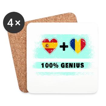 Spanien und Rumänien Flagge 100% genial - Untersetzer (4er-Set) - Weiß - Vorne