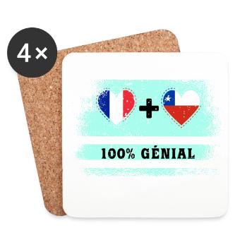 Drapeau France et Chili 100% génial - Dessous de verre (lot de 4) - blanc - Devant