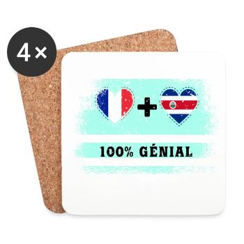 Drapeau France et Costa Rica 100% génial - Dessous de verre (lot de 4) - blanc - Devant