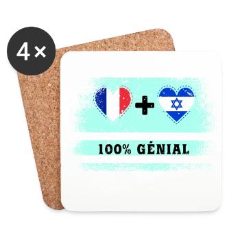 Drapeau France et Israël 100% génial - Dessous de verre (lot de 4) - blanc - Devant