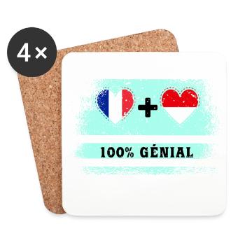 Drapeau France et Indonésie 100% génial - Dessous de verre (lot de 4) - blanc - Devant