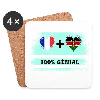 Drapeau France et Kenya 100% génial - Dessous de verre (lot de 4) - blanc - Devant