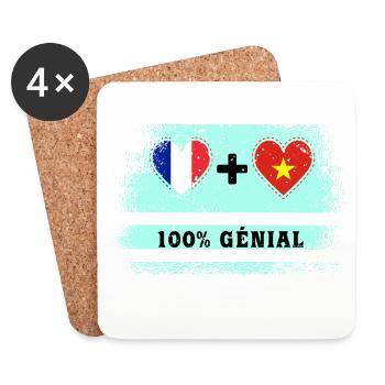 Drapeau France et Vietnam 100% génial - Dessous de verre (lot de 4) - blanc - Devant