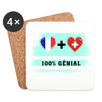 Drapeau France et Suisse 100% génial - Dessous de verre (lot de 4) - blanc - Devant