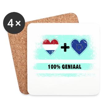 Drapeau 100% Genius de l’Europe et des Pays-Bas - Dessous de verre (lot de 4) - blanc - Devant