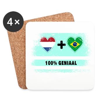 Brésil et Pays-Bas Drapeau 100% Genius - Dessous de verre (lot de 4) - blanc - Devant