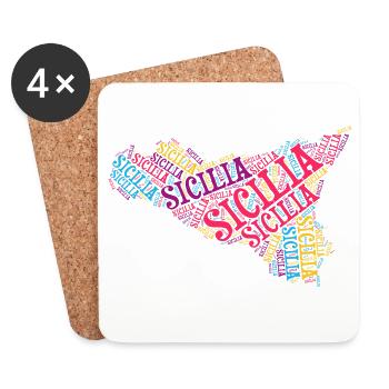 Sicily t-shirt map word cloud trinacria - Coasters (set of 4) - white - Front