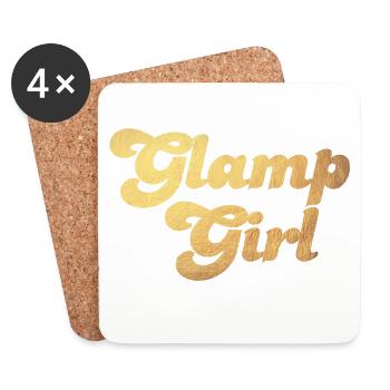 Glamping Camping Gold Girl Woman Holiday Camper Fan - Coasters (set of 4) - white - Front