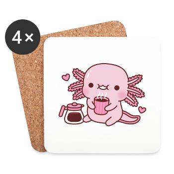 Cute Axolotl Loves Hot Coffee - Coasters (set of 4) - white - Front