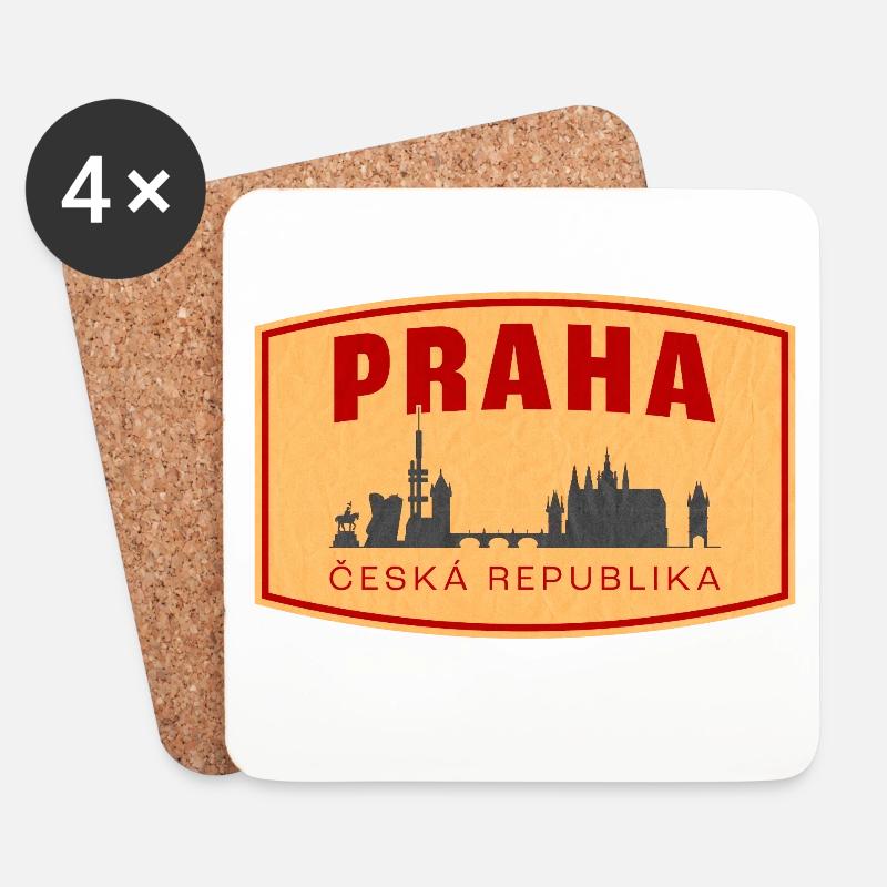 Praha Skyline & ČR Emblem - Untersetzer (4er-Set) - Weiß